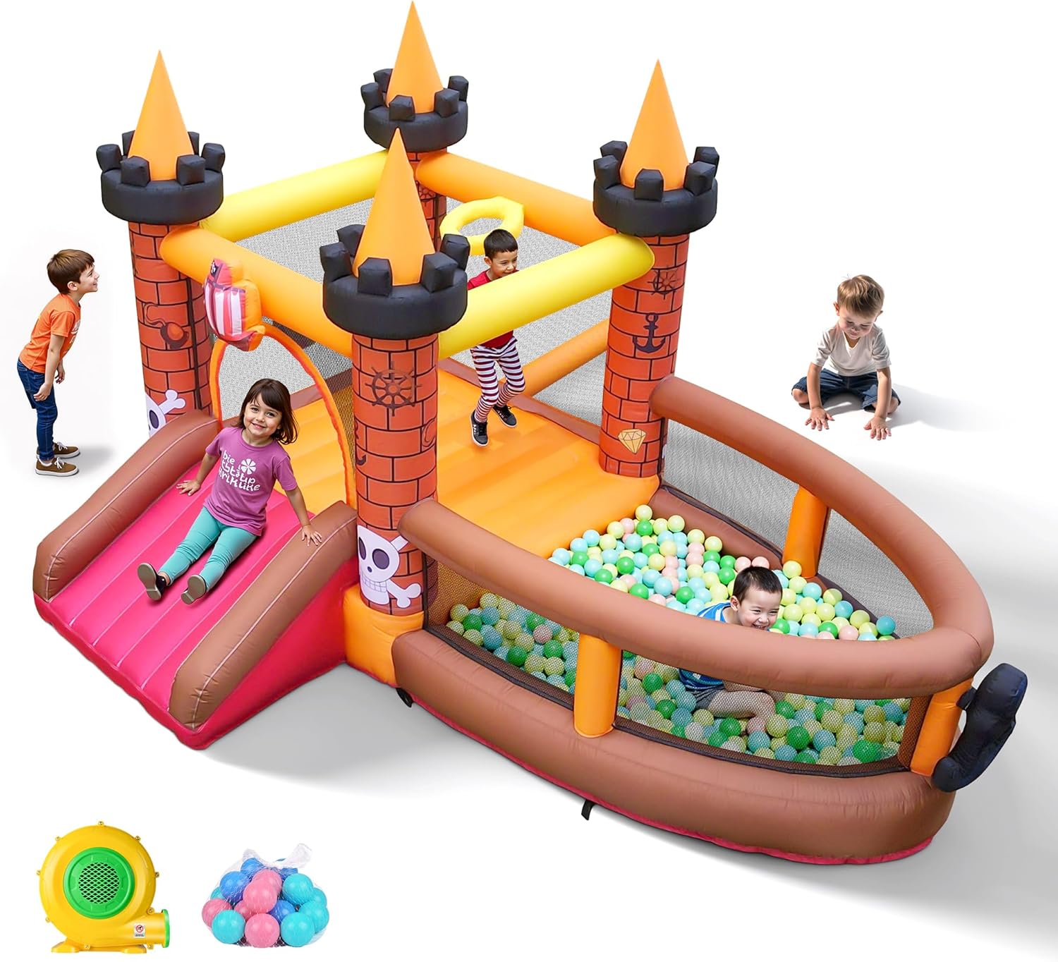 Kids Outdoor Bounce House - 어린이용 에어바운스 하우스 (3-8세): 슬라이드가 있는