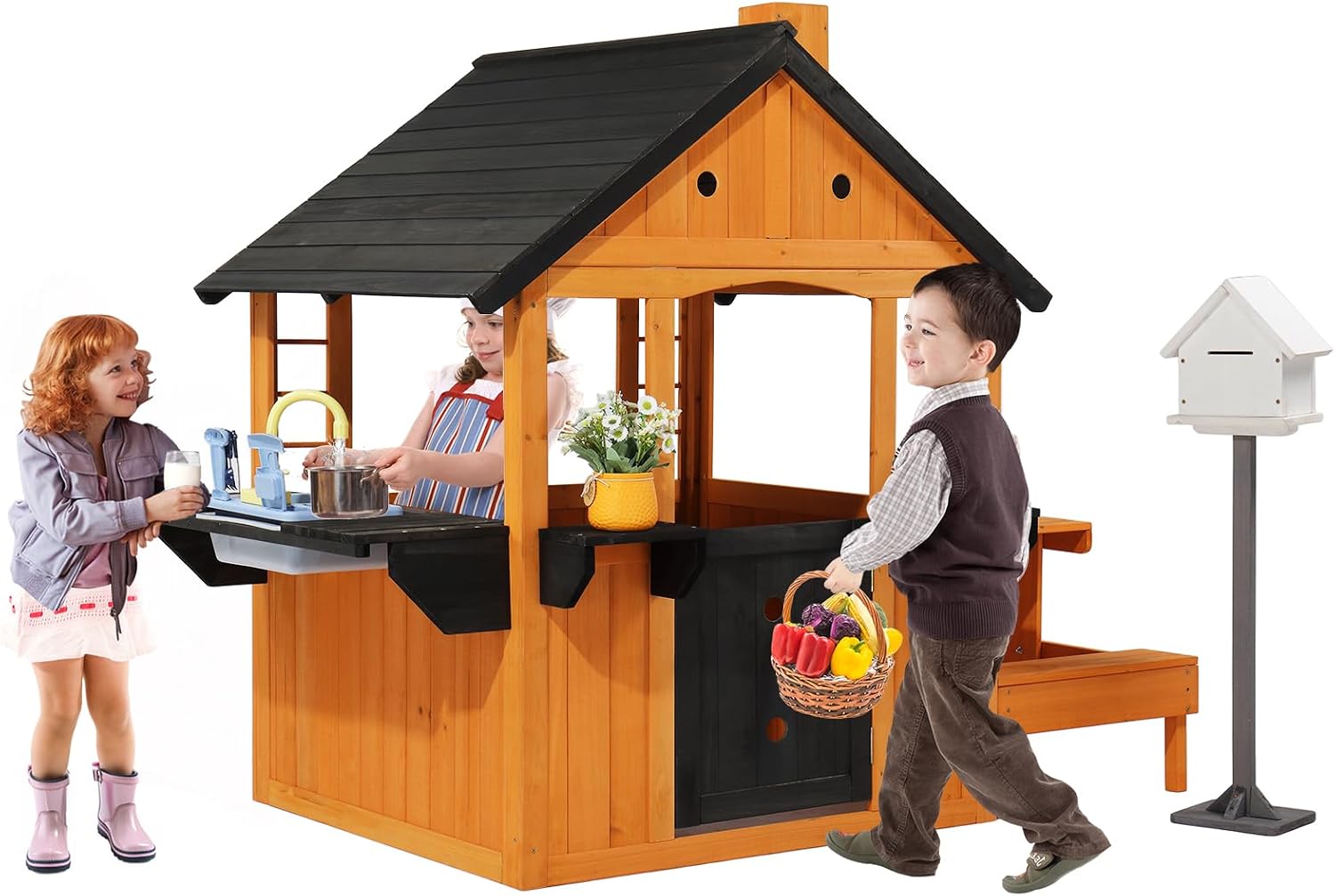 Kids Outdoor Sink - 어린이용 야외 목재 놀이집, 싱크대가 있는