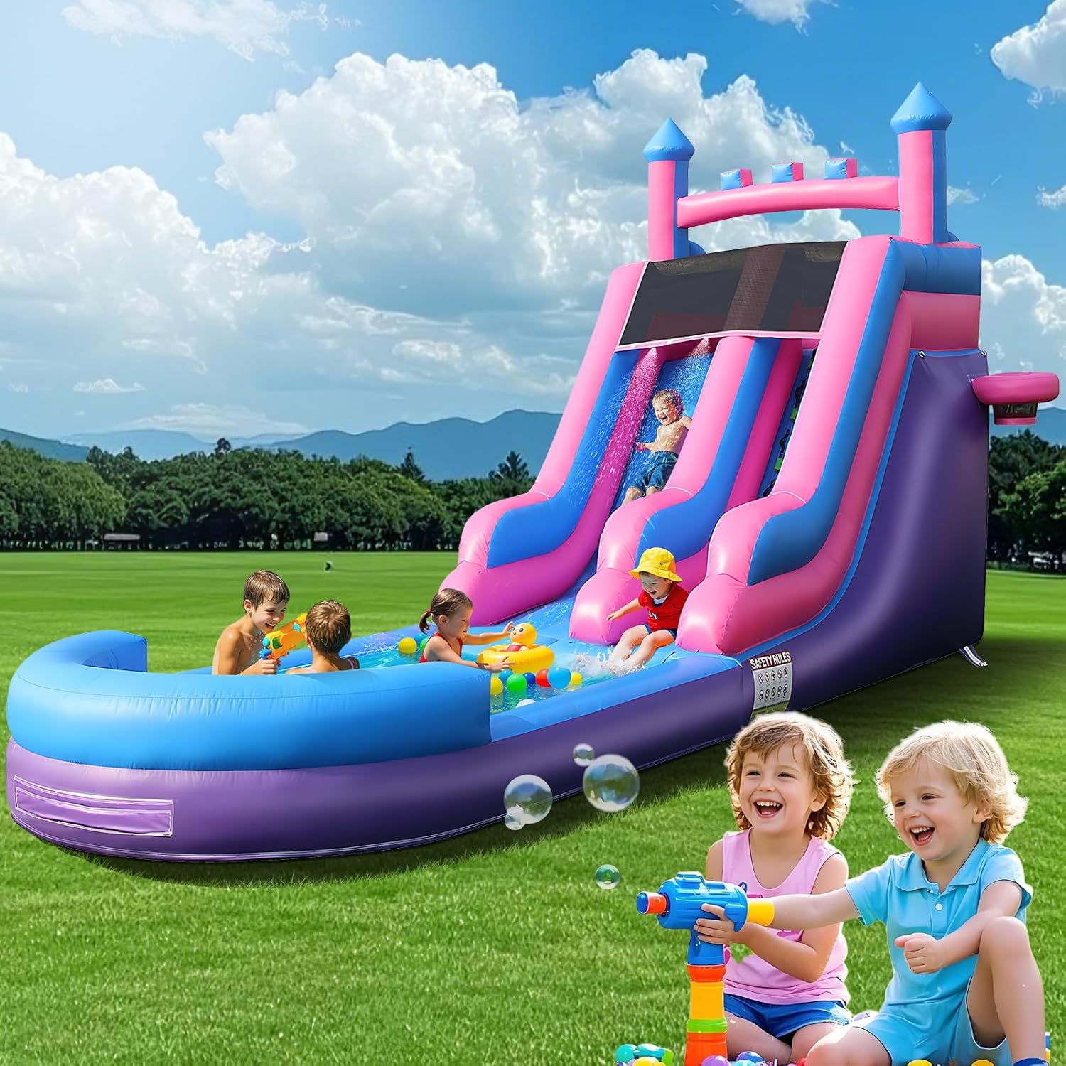 Kids Outdoor Water Slide - 26.2피트(8미터) 대형 슬라이드형 물놀이 튜브, 대형