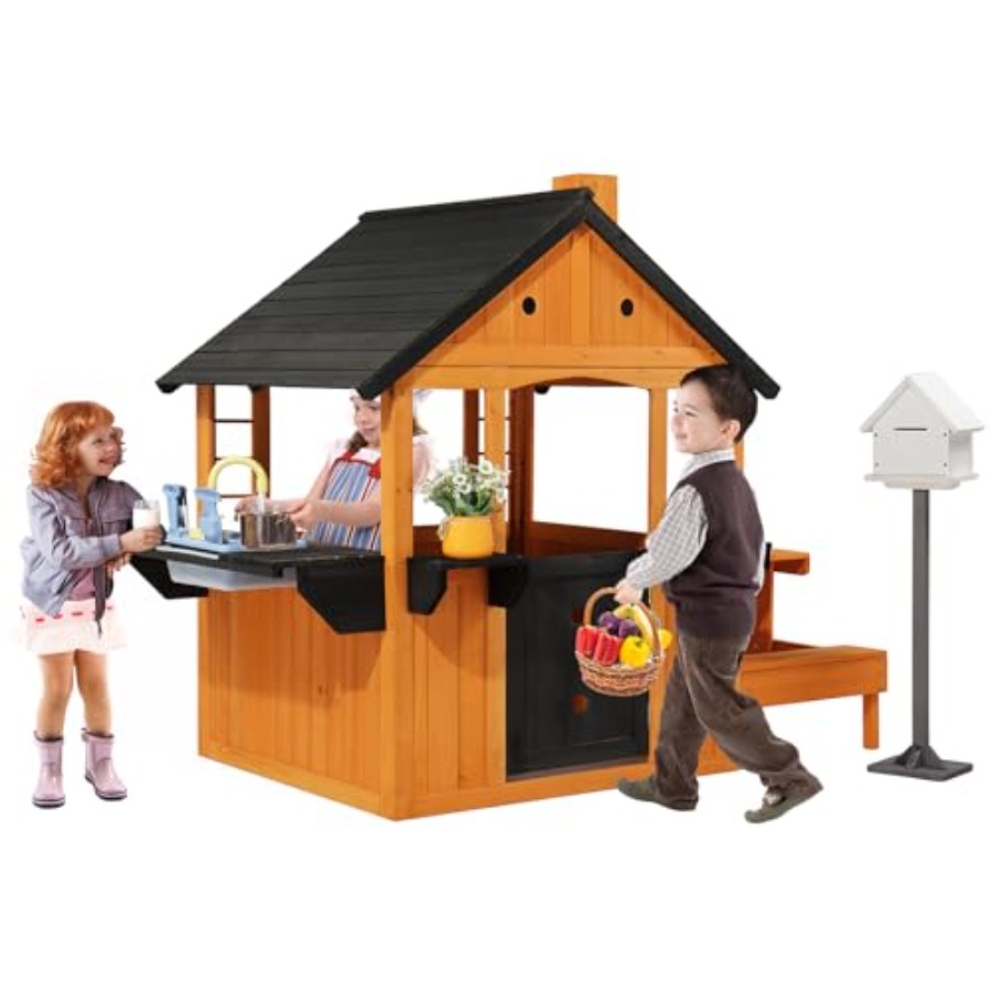 Kids Outdoor Sink - 야외용 어린이 나무 놀이집 (3~8세용): 연갈색의