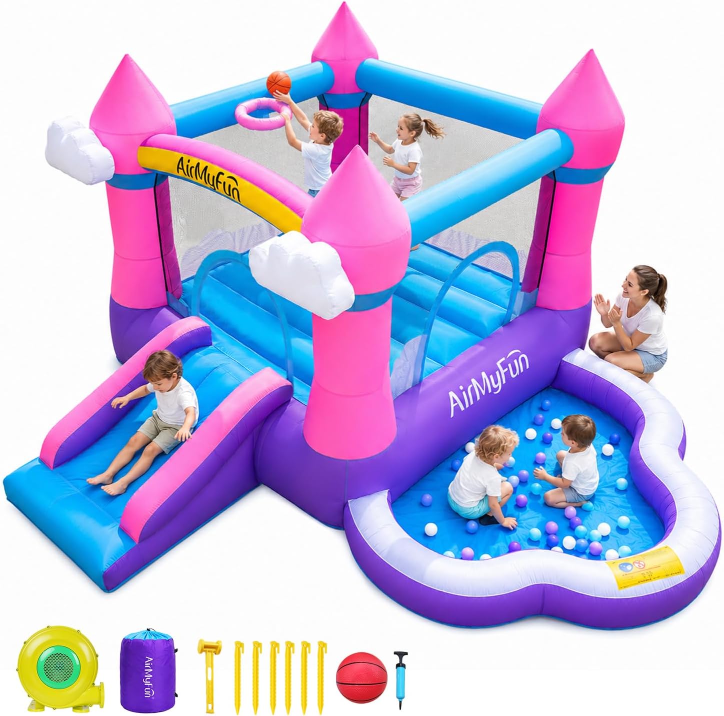 Kids Outdoor Bounce House - 핑크색 실내/외 겸용 어린이용 에어바운스(3~8세) -