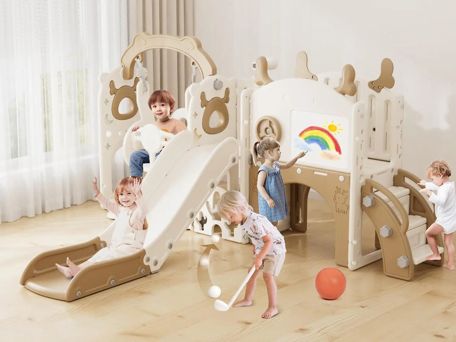 Kids Outdoor Swing Set With Slide - 13-in-1 유아용 슬라이드 및 스윙 세트,