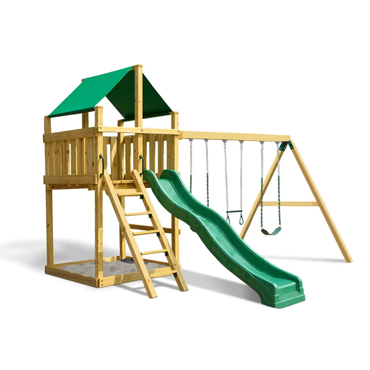 Kids Outdoor Swing Set With Slide - 2026년형 야외용 소형 목재 놀이터 미끄럼틀