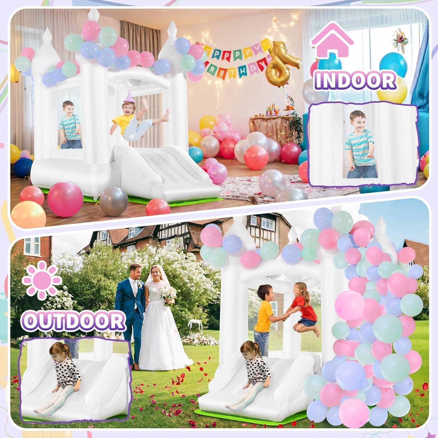 흰색 실내외 겸용 어린이용 바운스 하우스(3~8세) 옥 - Kids Outdoor Bounce House 리뷰 및 가격