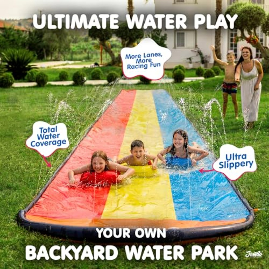 아이들을 위한 뒷마당 야외 물놀이: 트리플 레인 슬립  - Kids Outdoor Water Slide 리뷰 및 가격
