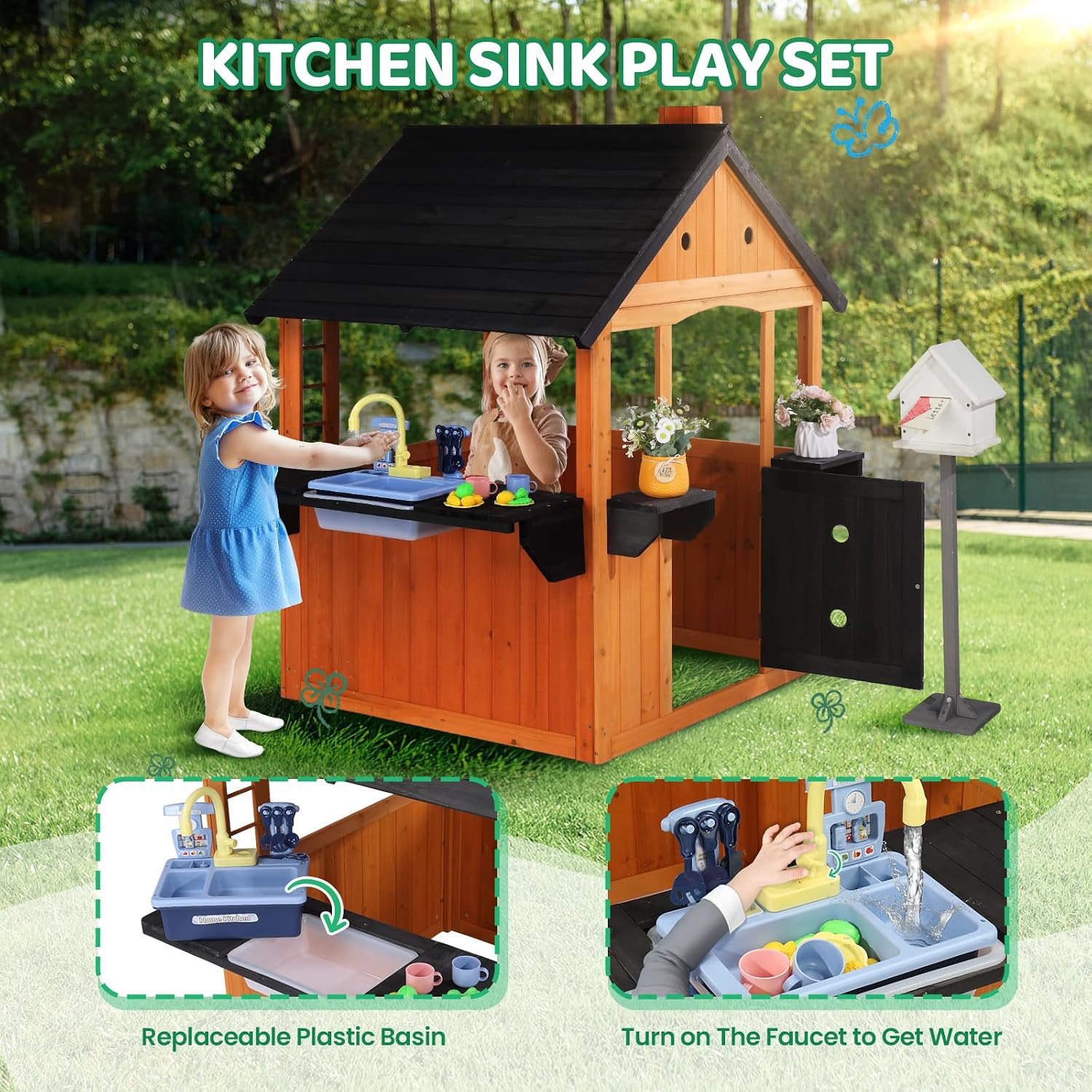 어린이용 야외 목재 놀이집, 싱크대가 있는 코티지, 피 - Kids Outdoor Sink 리뷰 및 가격