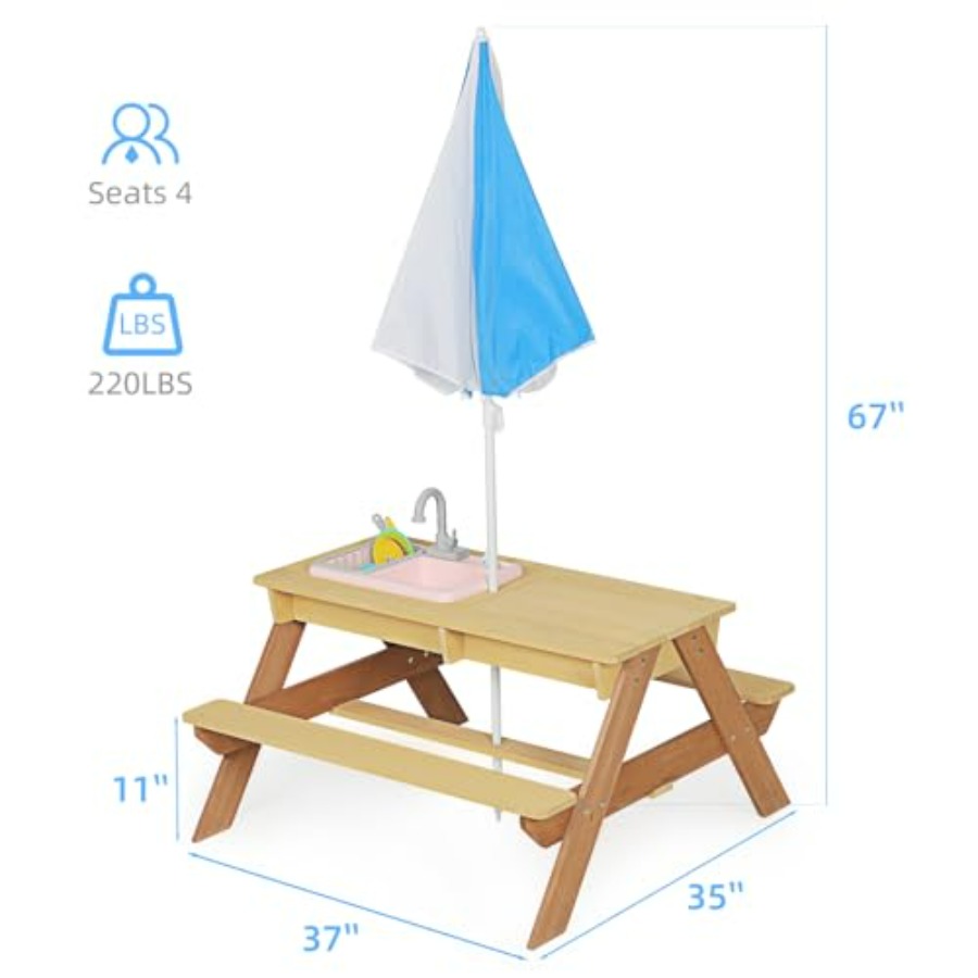 야외용 어린이 피크닉 테이블(우산 포함), 탈부착 가능 - Kids Outdoor Sink 리뷰 및 가격
