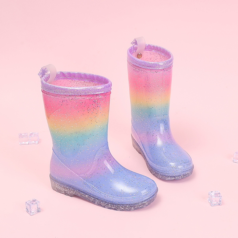 사계절 귀여운 소녀용 레인부츠 레인보우 그라데이션 글리 - Kids Outdoor Boots 리뷰 및 가격