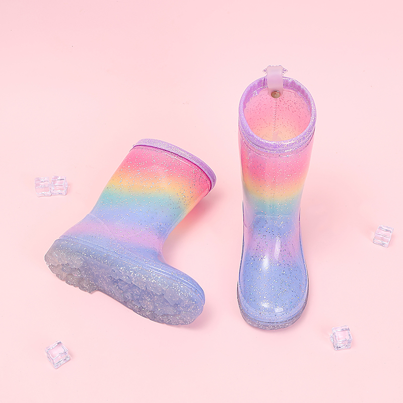 사계절 귀여운 소녀용 레인부츠 레인보우 그라데이션 글리 - Kids Outdoor Boots 리뷰 및 가격