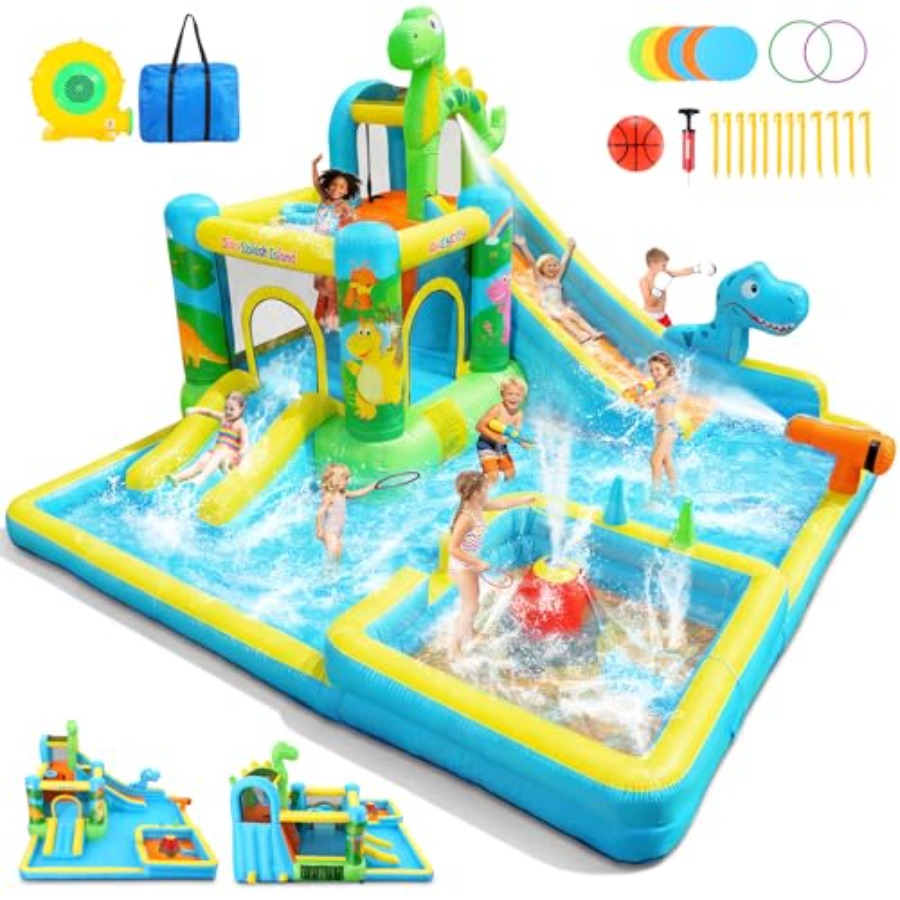 야외 마당용 풍선 워터 슬라이드: 공룡 테마 13-in - Kids Outdoor Bounce House 리뷰 및 가격