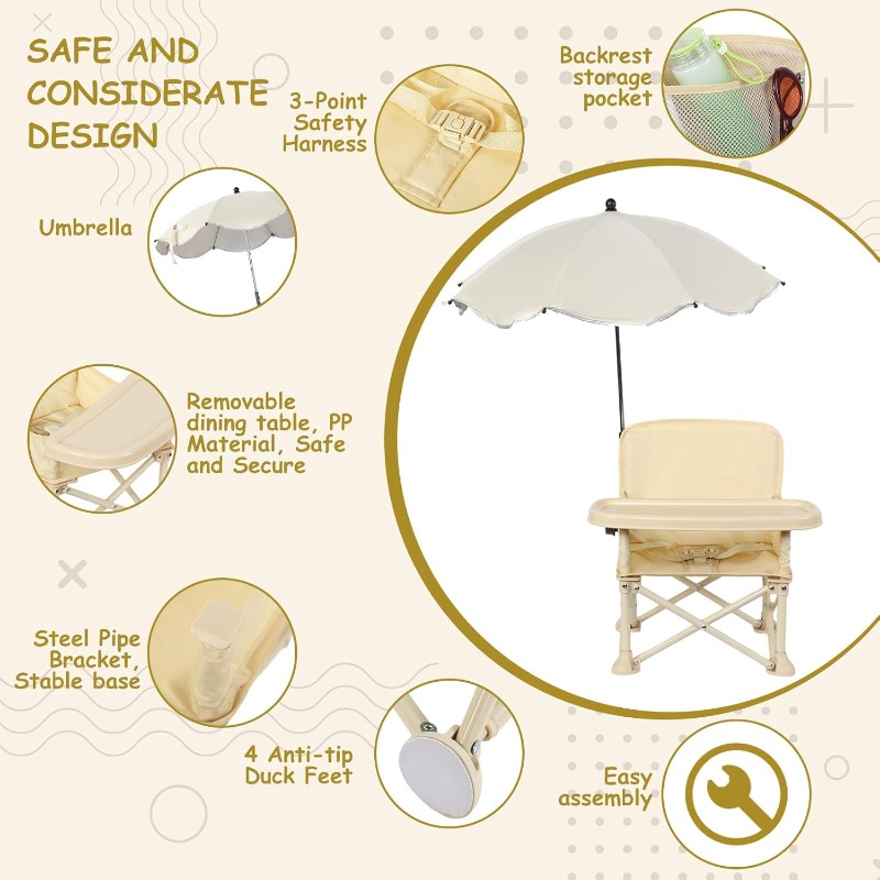 아기 야외용 비치 의자, 우산, 등받이, 포켓, 안전벨 - Kids Outdoor Chair 리뷰 및 가격