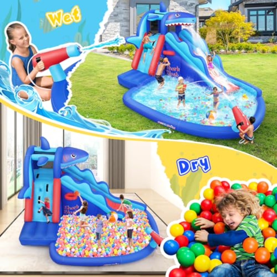 야외/실내용 어린이용(3~12세) 상어 테마 파란색과  - Kids Outdoor Bounce House 리뷰 및 가격