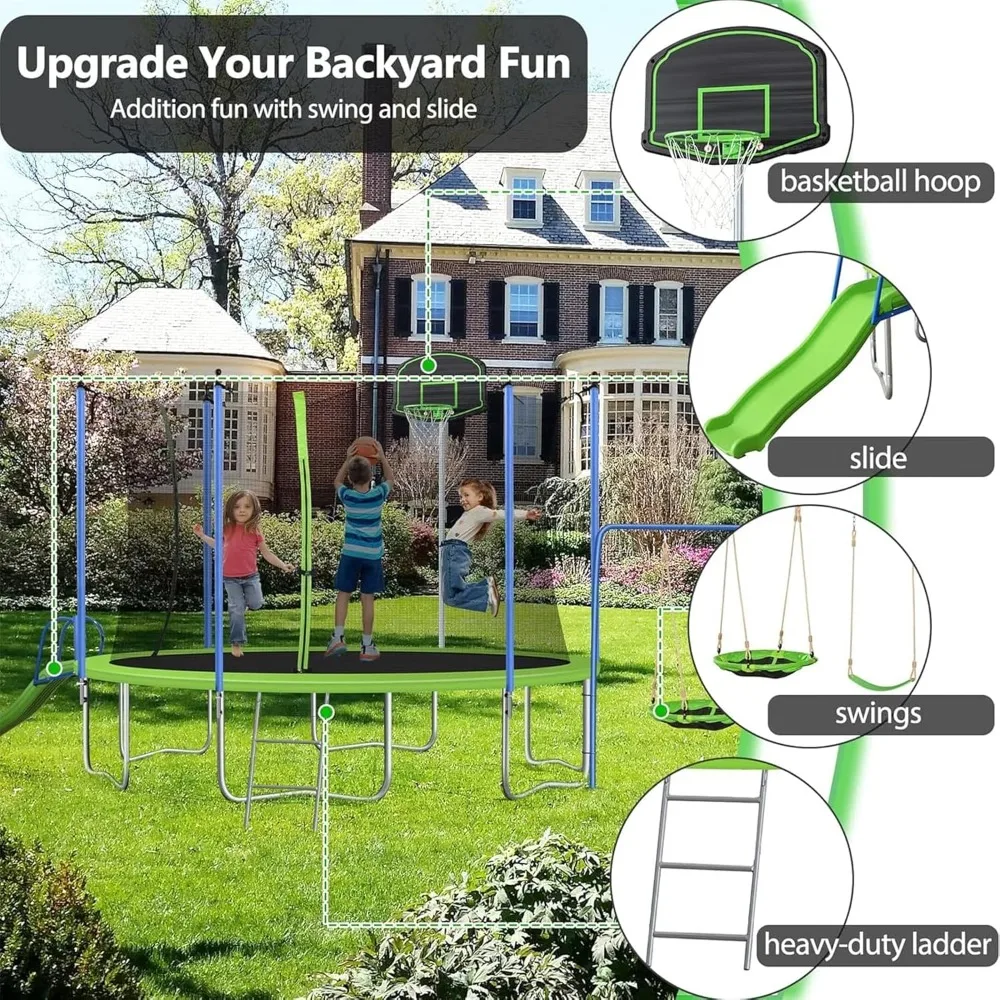 미국 배송 12-14피트 트램펄린 세트 (슬라이드, 농 - Kids Outdoor Swing Set With Slide 리뷰 및 가격