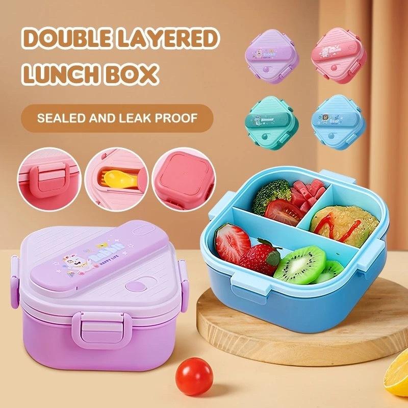 귀여운 만화 캐릭터 어린이용 3칸 도시락통, 누수 방지 - Kids.Outdoor Utensils 리뷰 및 가격